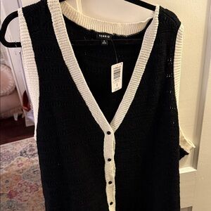 Torrid Black and Cream Women's Cardigan Vest